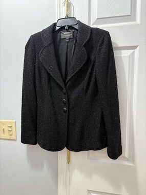 St John Couture Tweed Blazer Black Sparkles Size 2